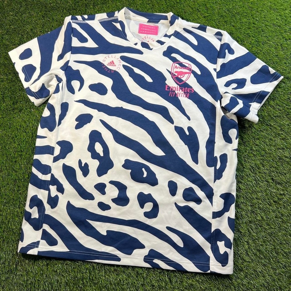 Adidas Arsenal Stella McCartney Cow Print Jersey Blue White Soccer Shirt Size M